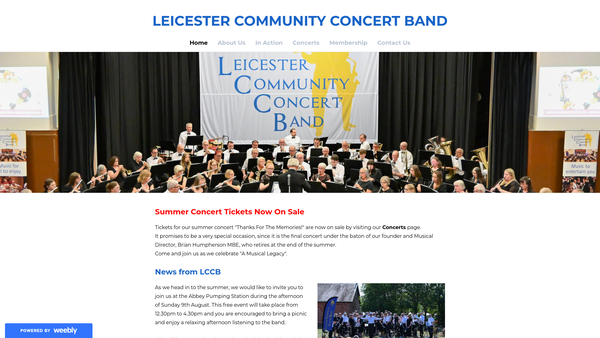 Screenshot of the Leicester Community Concert Band website