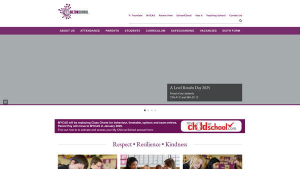 Screenshot of the Bilton School PTA Rugby website