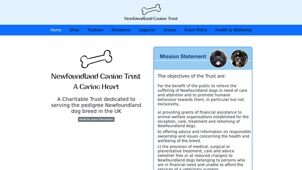 Screenshot of the Newfoundland Canine Trust website