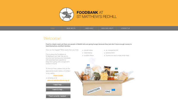 Screenshot of the Foodbank At Saint Matthew's, Redhill website