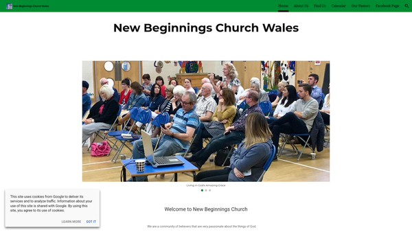 Screenshot of the New Beginnings Church Newport website