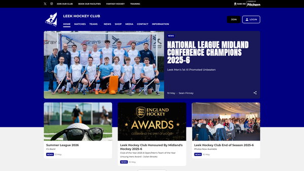 Screenshot of the Leek Hockey Club Limited website