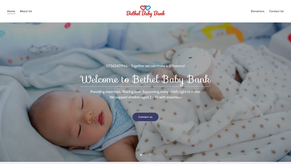Screenshot of the Bethel Baby Bank website