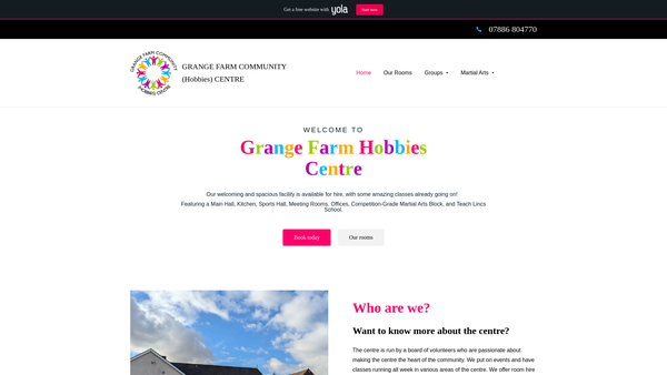 Screenshot of the Grange Farm Community (Hobbies) Centre website