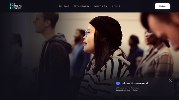 Screenshot of the All Nations Church Barkingside And Clayhall website