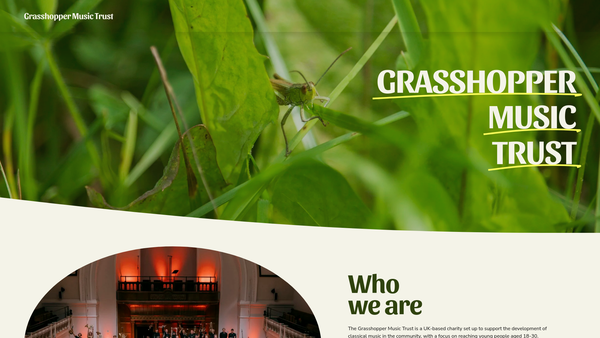 Screenshot of the The Grasshopper Music Trust website