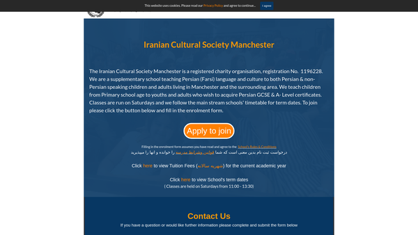 Screenshot of the Iranian Cultural Society website