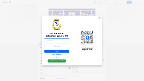 Screenshot of the Billingham Juniors Football Club website