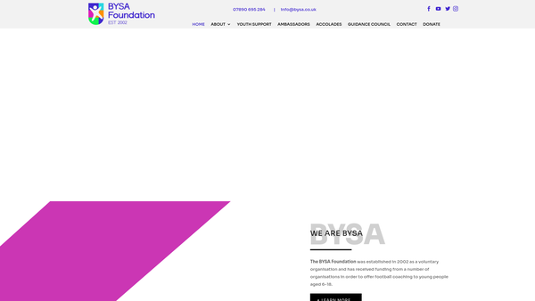 Screenshot of the Birmingham Youth Sports Academy (Bysa) website