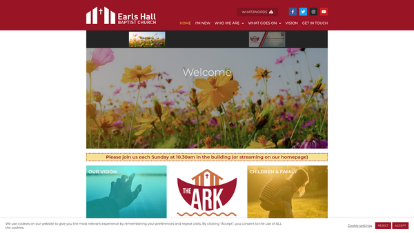 Screenshot of the Earls Hall Baptist Church website