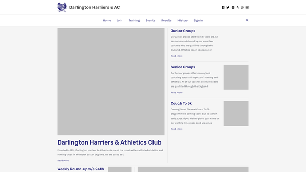Screenshot of the Darlington Harriers & Athletics Club website