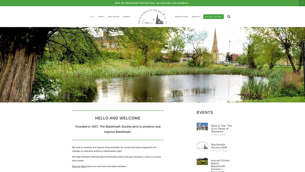 Screenshot of the The Blackheath Society website