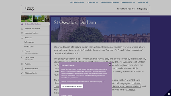 Screenshot of the The Parochial Church Council Of The Ecclesiastical Parish Of St Oswald, Durham website