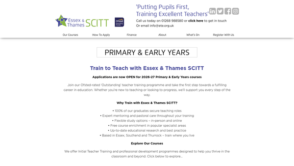 Screenshot of the Essex & Thames Education website