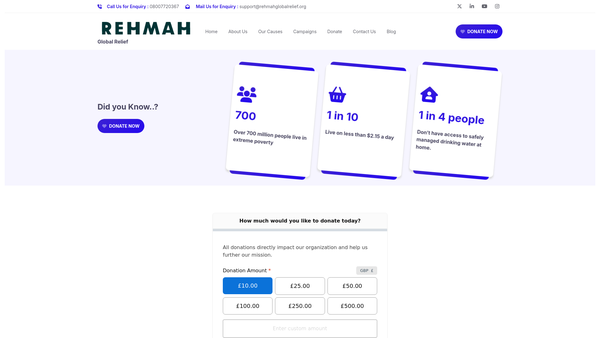 Screenshot of the Rehmah Global Relief website