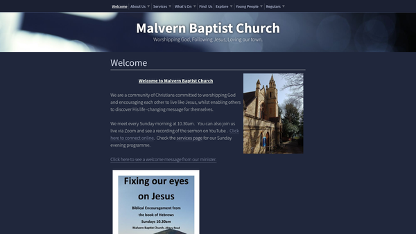 Screenshot of the Malvern Baptist Church website
