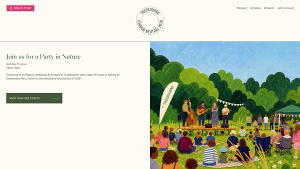 Screenshot of the Treebourne website