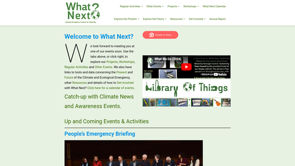Screenshot of the What Next? website