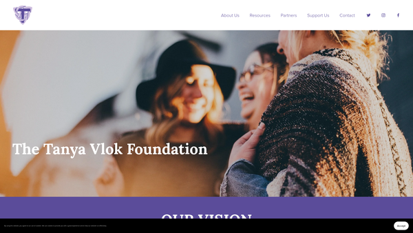 Screenshot of the The Tanya Vlok Foundation website
