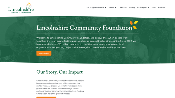 Screenshot of the Lincolnshire Community Foundation CIO website