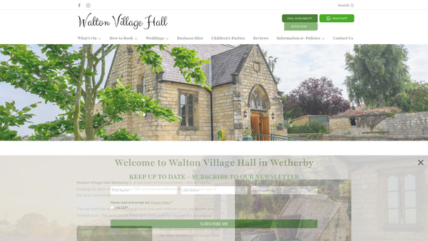 Screenshot of the Walton Village Hall Wetherby website