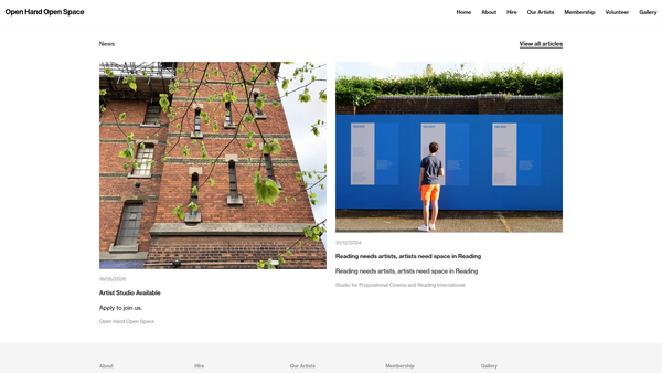 Screenshot of the Open Hand Open Space Limited website