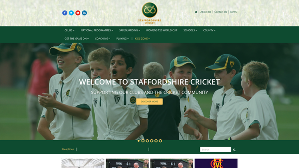 Screenshot of the Staffordshire Cricket Limited website