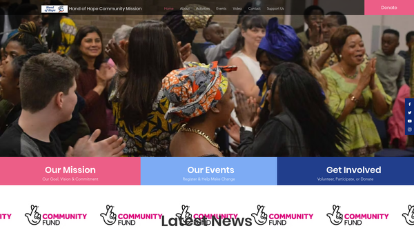 Screenshot of the Hand Of Hope Community Mission website
