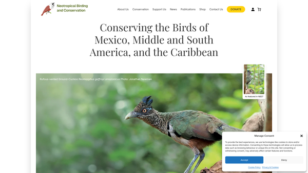 Screenshot of the Neotropical Birding And Conservation website
