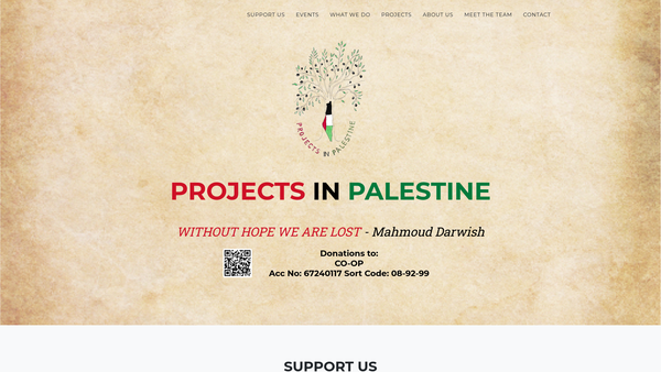 Screenshot of the Projects In Palestine website