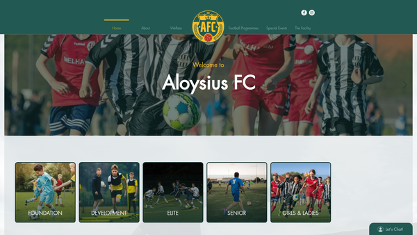 Screenshot of the Aloysius Football Club website