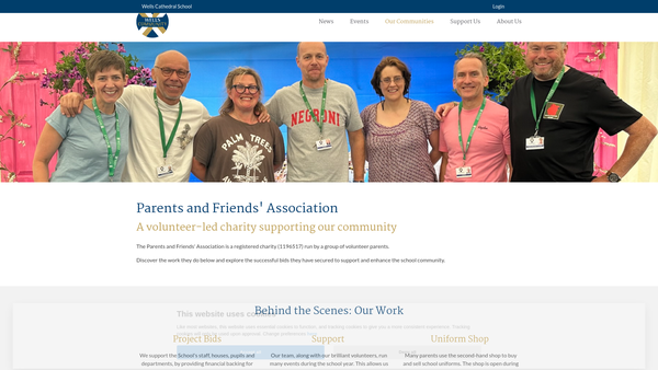 Screenshot of the Wells Cathedral School Parents And Friends Association website
