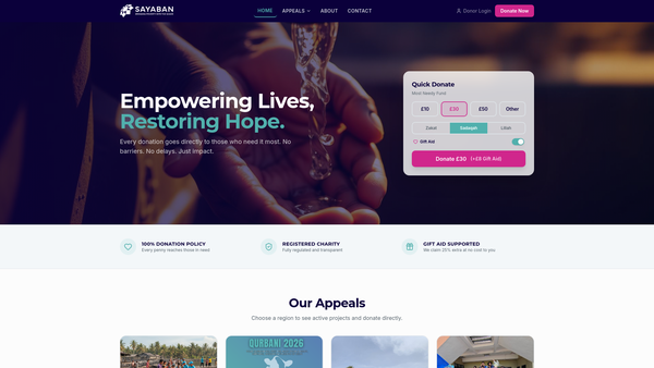 Screenshot of the Sayaban Welfare Trust website