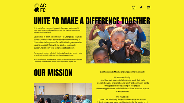 Screenshot of the A Community For Change website