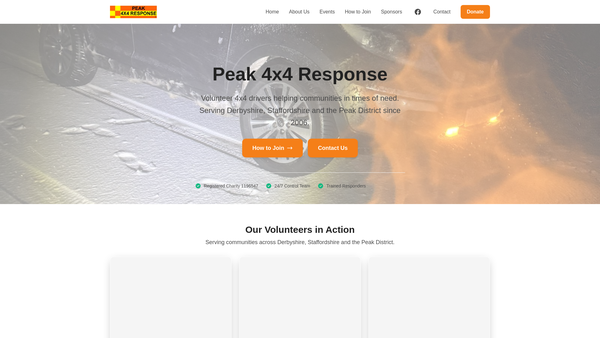 Screenshot of the Peak 4x4 Response website