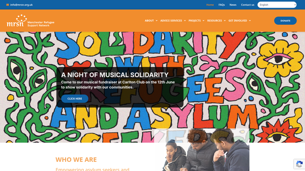 Screenshot of the Manchester Refugee Support Network website