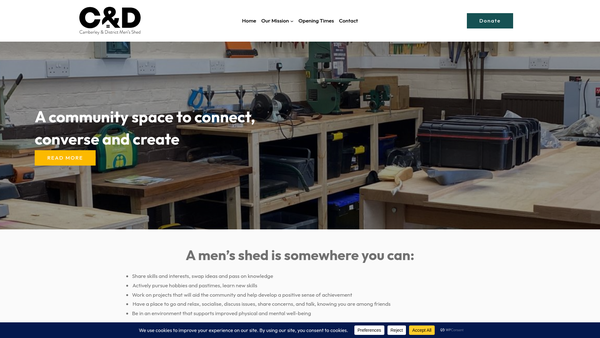 Screenshot of the Camberley And District Men's Shed website