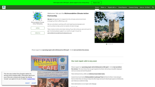 Screenshot of the Richmondshire Climate Action Partnership CIO website