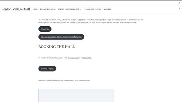 Screenshot of the Penton Recreational Centre website