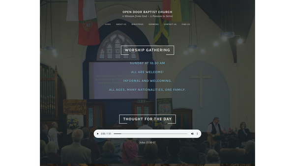 Screenshot of the Open Door Baptist Church website