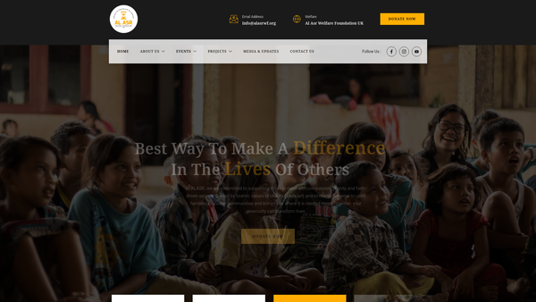Screenshot of the Al Asr Welfare Foundation UK website