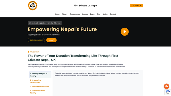 Screenshot of the First Educate Nepal UK website