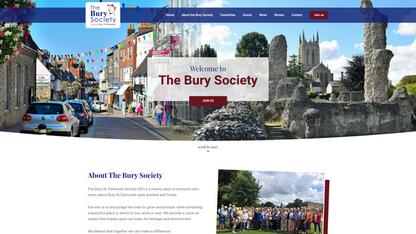 Screenshot of the The Bury St Edmunds Society CIO website