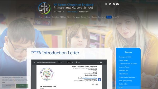 Screenshot of the All Saints Primary School And Nursery Parent Teacher Friends Association website