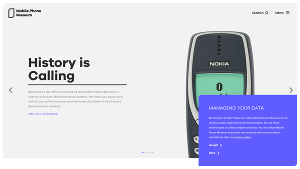 Screenshot of the Mobile Phone Museum Limited website