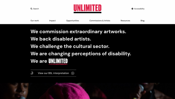 Screenshot of the We Are Unlimited Arts website
