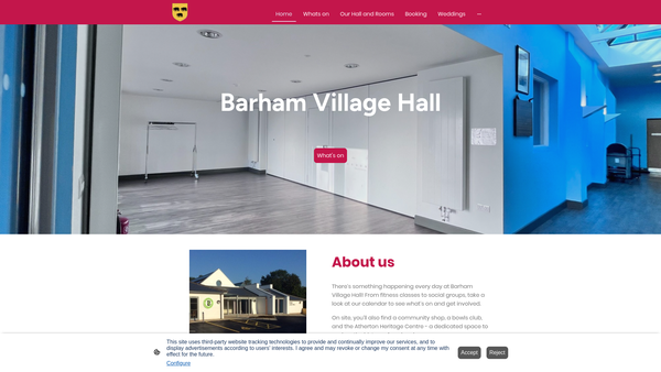 Screenshot of the Barham Village Hall CIO website