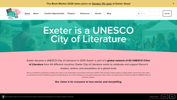Screenshot of the Exeter City Of Literature website