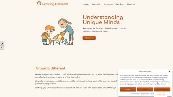 Screenshot of the Growing Different website