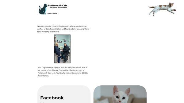 Screenshot of the Portsmouth Cats Lost Found & Rehomed website